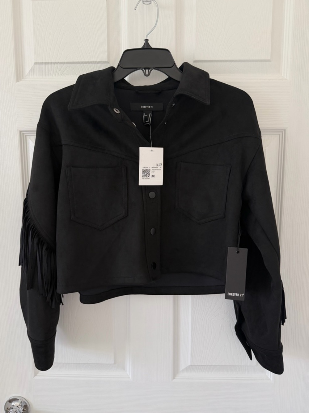 Women's Black Fringe Faux Suede Jacket - Picture 4 of 8